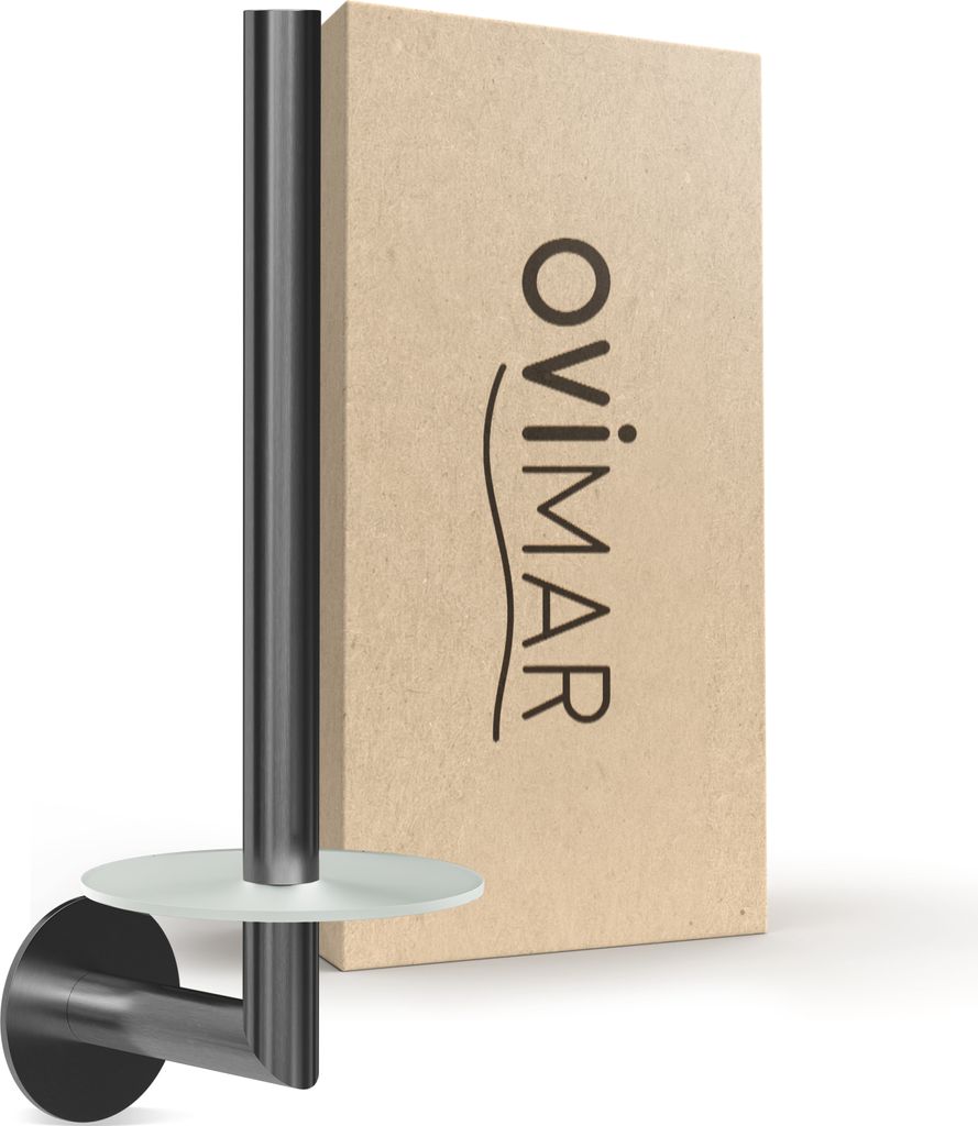 ovimar Ersatzrollenhalter Sentraltind Gunmetal zum Kleben 3M | aus Edelstahl und Glas | Toilettenpapier Rollen Aufbewahrung ohne Bohren selbstklebe...