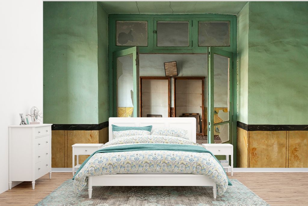 MuchoWow Fototapete für Wohnzimmer oder Schlafzimmer Wandtapete Vinyl Motivtapete Tür - Grün - Architektur - Glas - 295x220 cm - Wand Tapete