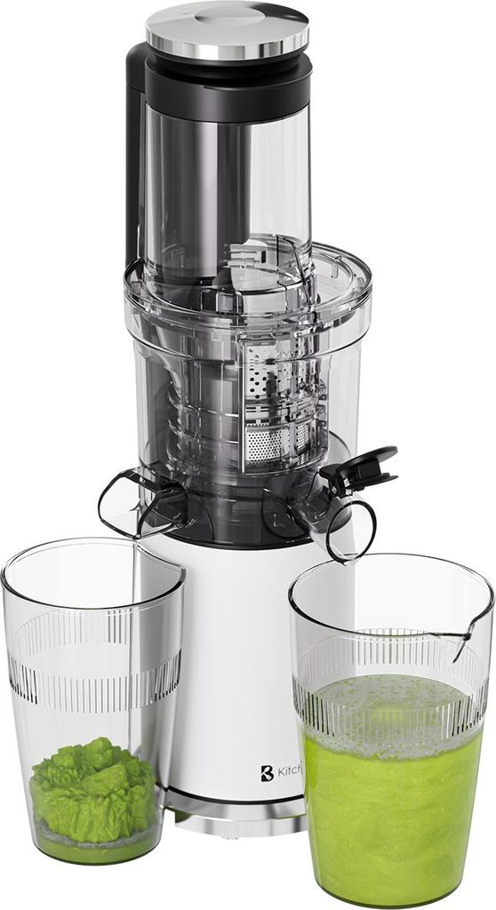 KitchenBrothers Slow Juicer - Vertikal - Entsafter - Obst- und Gemüsepresse - 80mm - 750ml - Perlweiß/Weiß