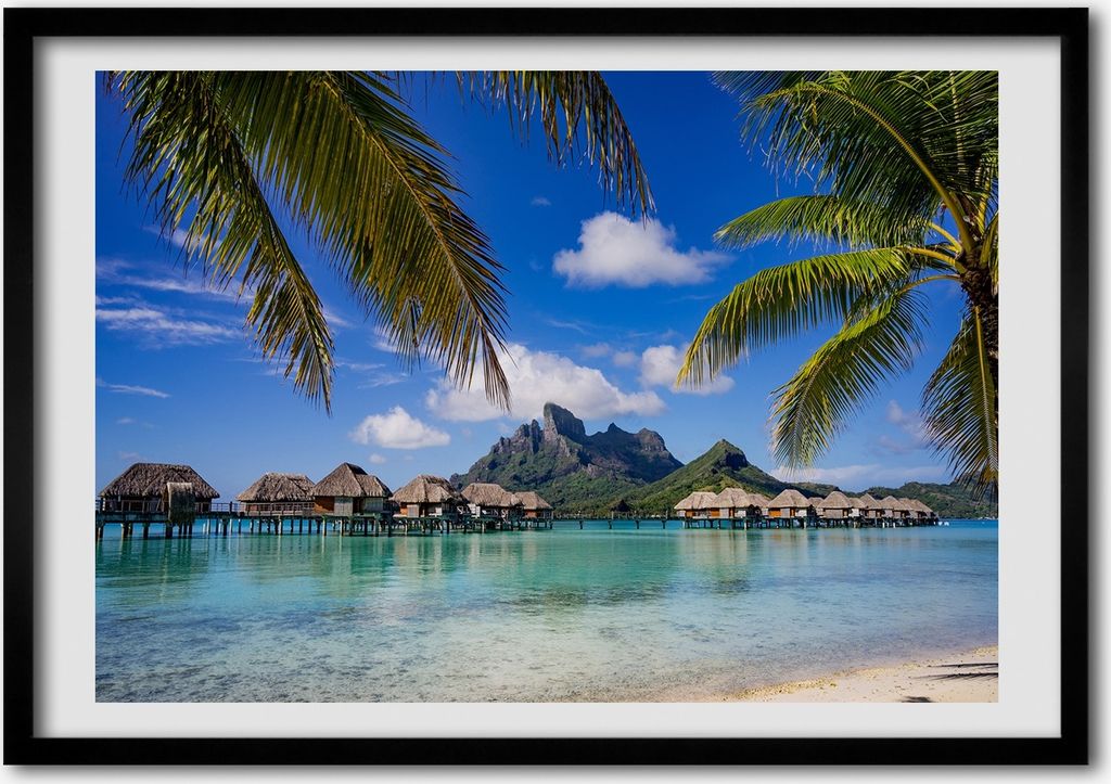 Bild - Bilderrahmen - 100 cm x 70 cm - MDF - Rahmen - Foto - Wandkunst Palmen auf Bora Bora