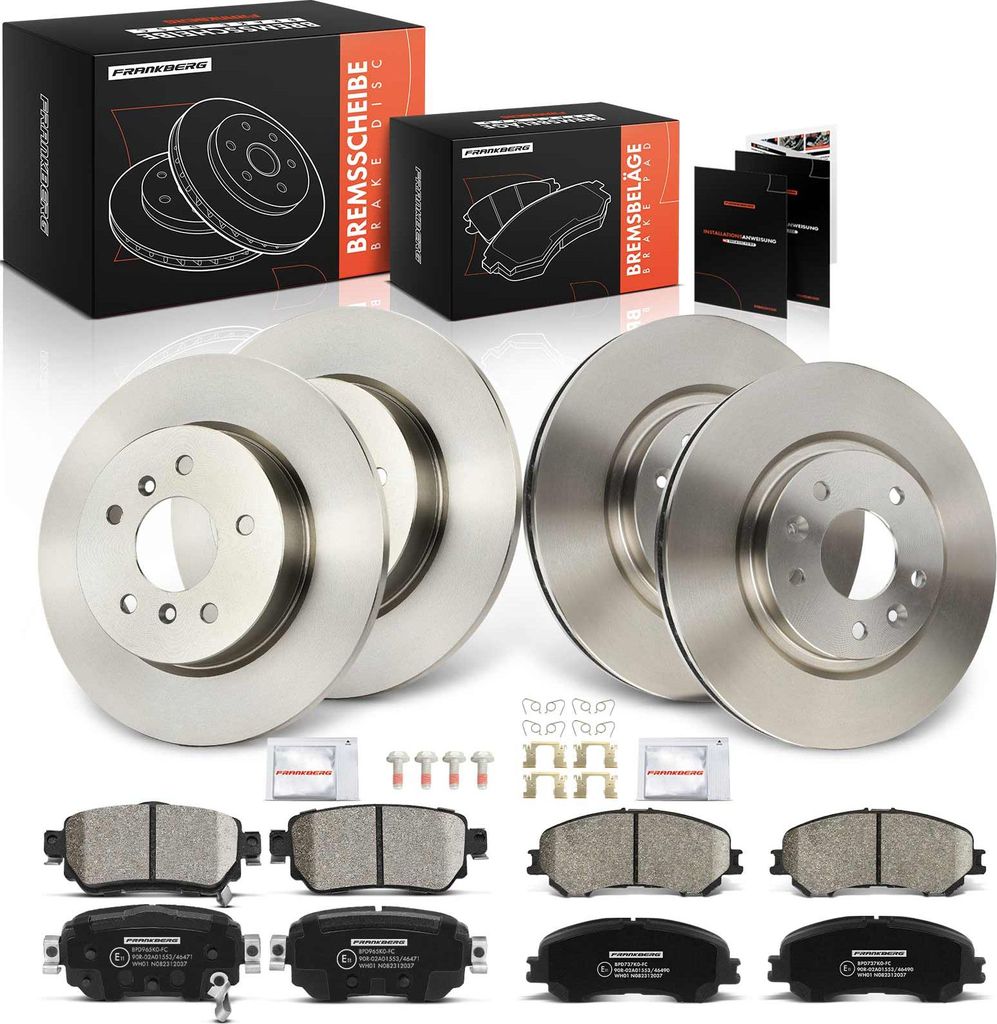 Frankberg 4x Bremsscheiben 8x Bremsbeläge Vorderachse Hinterachse für Nissan Qashqai II SUV J11 J11 1.2L 1.3L 1.5L 1.6L 1.8L