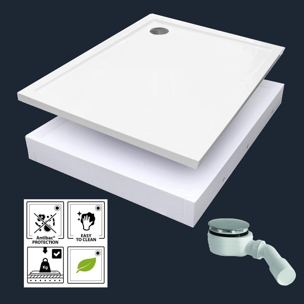 Duschwanne mit Styroporträger und Ablauf, verschiedenen Größen, Komplettset Duschtasse inklusive Wannenträger und Siphon Größe (LxB) - 80x80 cm