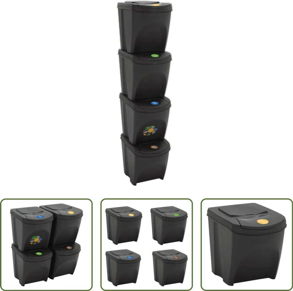 The Living Store Bacs empilables 4 pcs Gris 100L en Polypropylène durable