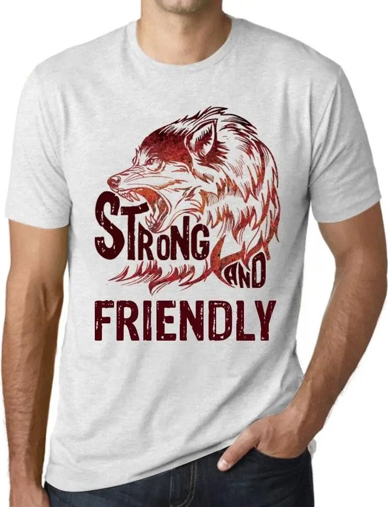 Herren Grafik T-Shirt Starker Wolf und freundlich – Strong Wolf And Friendly – Öko-Verantwortlich Vintage Jahrgang Kurzarm Lustige Druck Gebur...