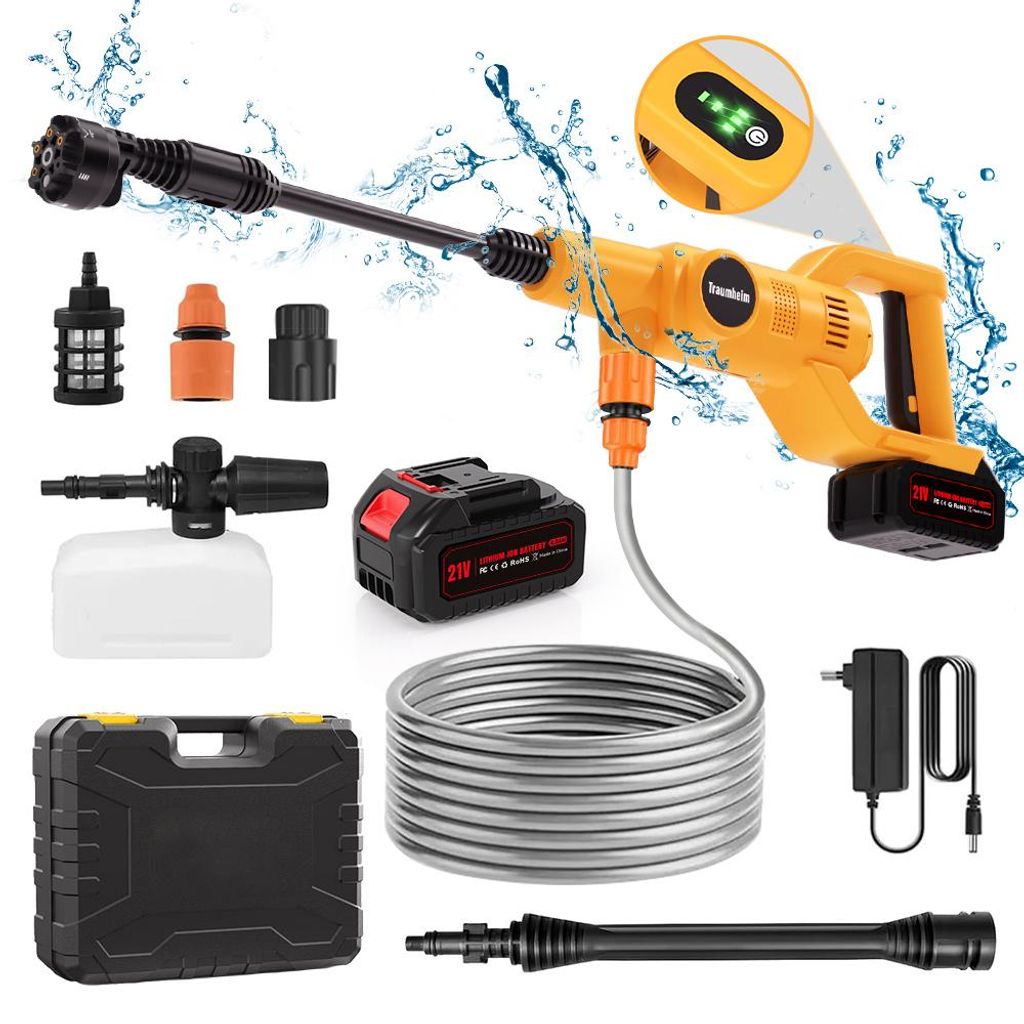 Akku Hochdruckreiniger,high Pressure Washer 2-Gang-Modus Max 140Bar, Mobiler Hochdruckreiniger,6-in-1 Düse,Schaumsprüher,für Auto Reinigung Bew...