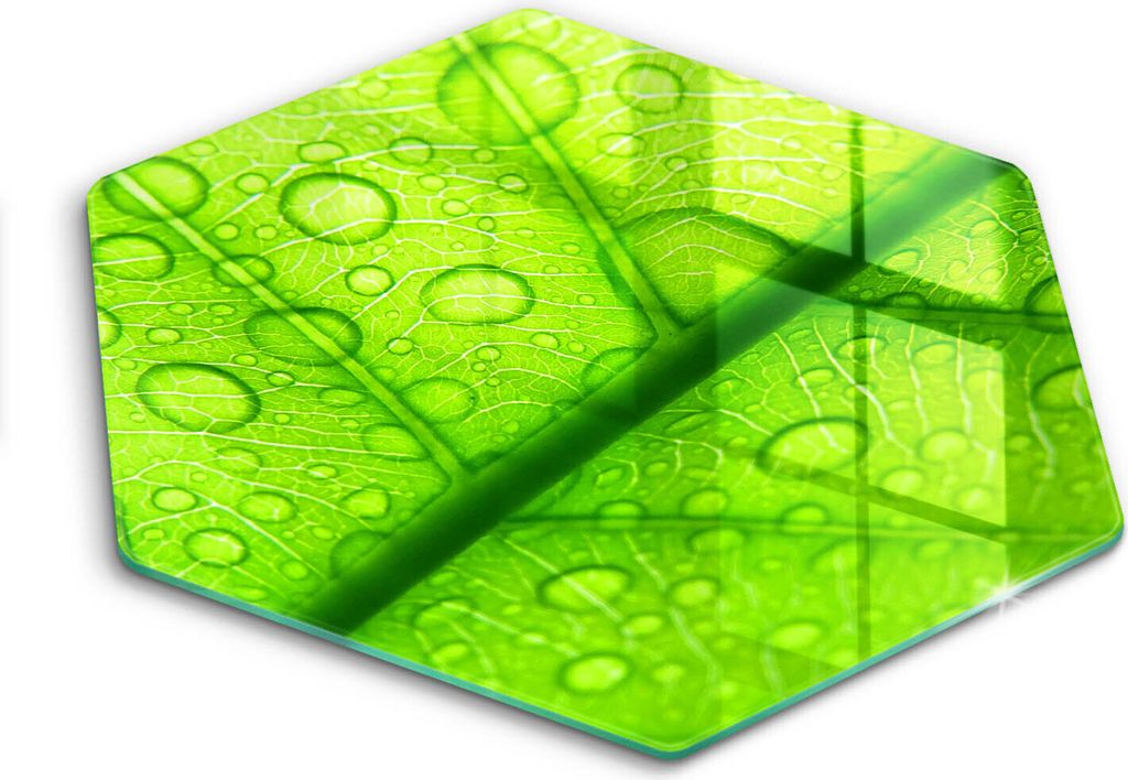 Glasschneideplatte - Herdabdeckplatte - Hexagon 40 cm -Schneidebrett - Spritzschutz - Blatt näher