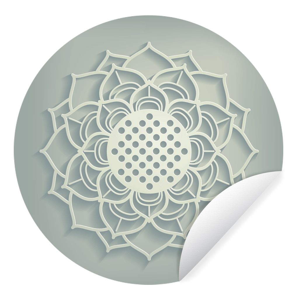 MuchoWow Runde Wandtattoo - Wandsticker Tapete Aufkleber Illustration eines Lotos auf grünem Hintergrund Ø 100 cm Selbstklebend und Repositioni...
