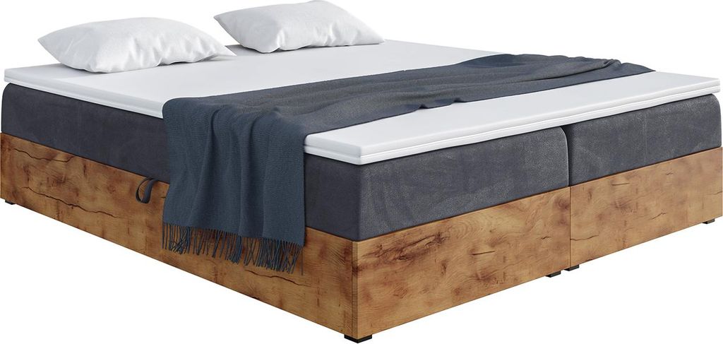 MEBLINI Boxspringbett mit Bettkasten - Gepolstert Doppelbett mit Matratze und Topper - Polsterbett mit Stauraum - Bett mit Kopfteil - Stauraumbett ...