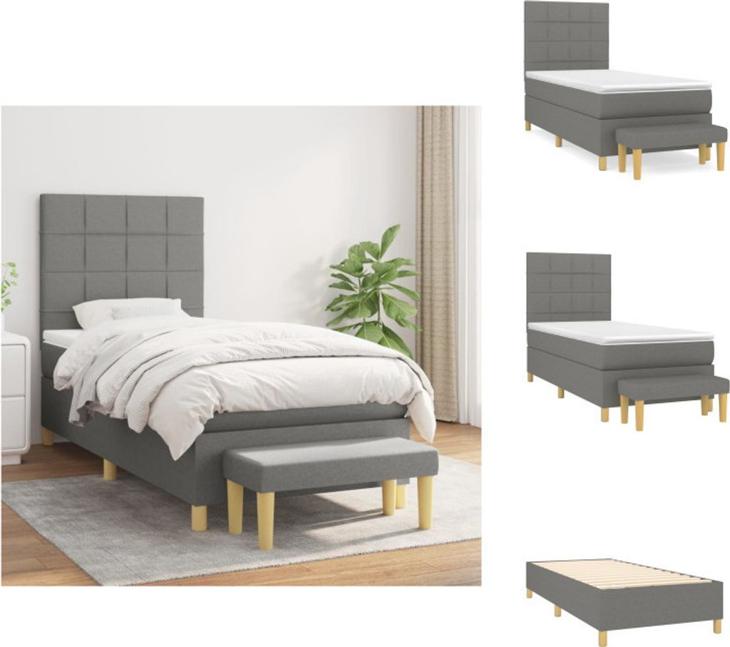 vidaXL Boxspringbett mit Matratze Dunkelgrau 80x200 cm Stoff - Betten & Bettgestelle