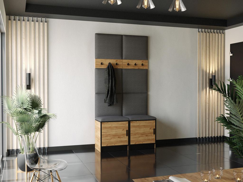 KIER FURNITURE Kleiderschrank, Eiche Craft Golden + Stoff Grau - 106,4x205x39cm