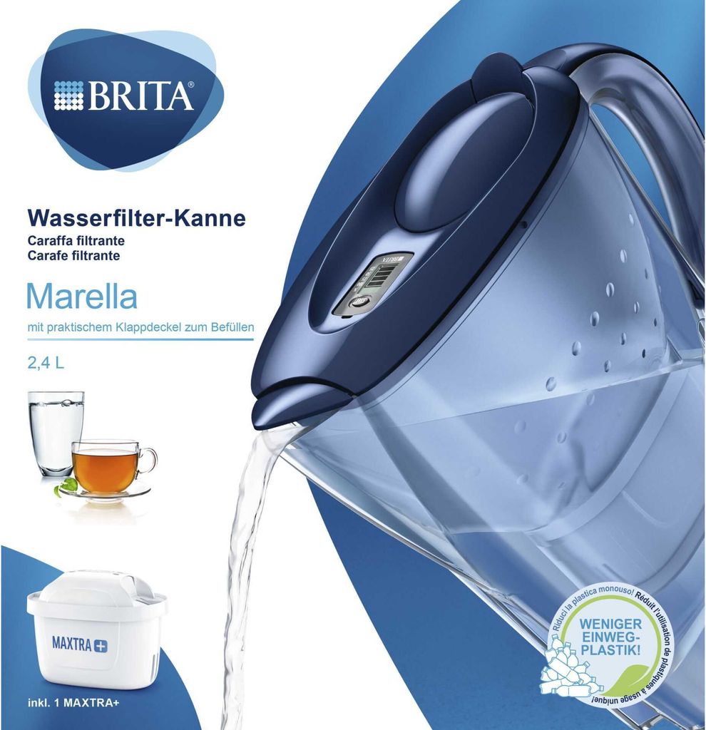 BRITA Marella Cool Wasserfilterkanne 2,4L In Blau – Inkl. 3 MAXTRA PRO ALL-IN-1 Filter (Vorteilspack)