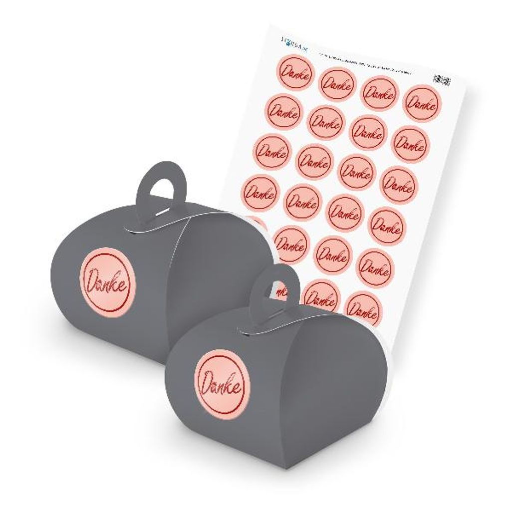 itenga SET DANKE (Motiv 2) 24xGeschenkschachtel mit Griff grau + Stickerbogen