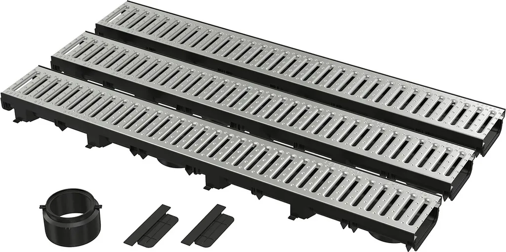 Caniveau 3m avec grille en acier galvanisé résistant pour garage et jardin