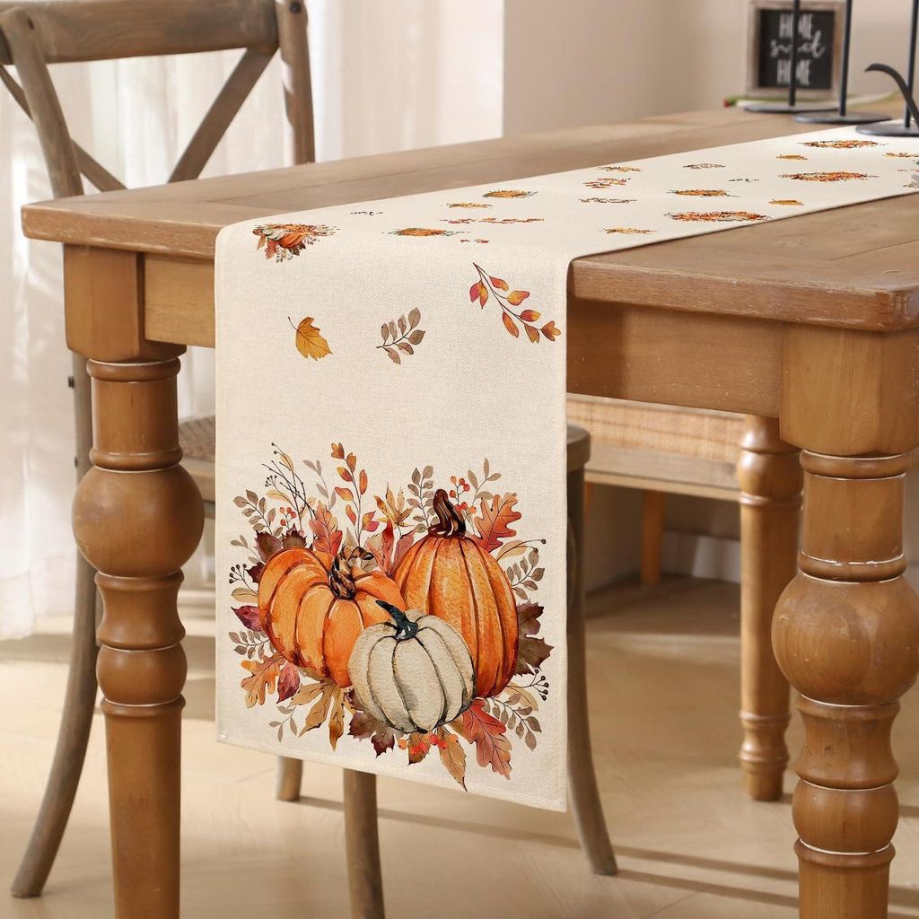 Tischläufer Herbst Orange Blätter Kürbisse 33x183 cm Produktbild 