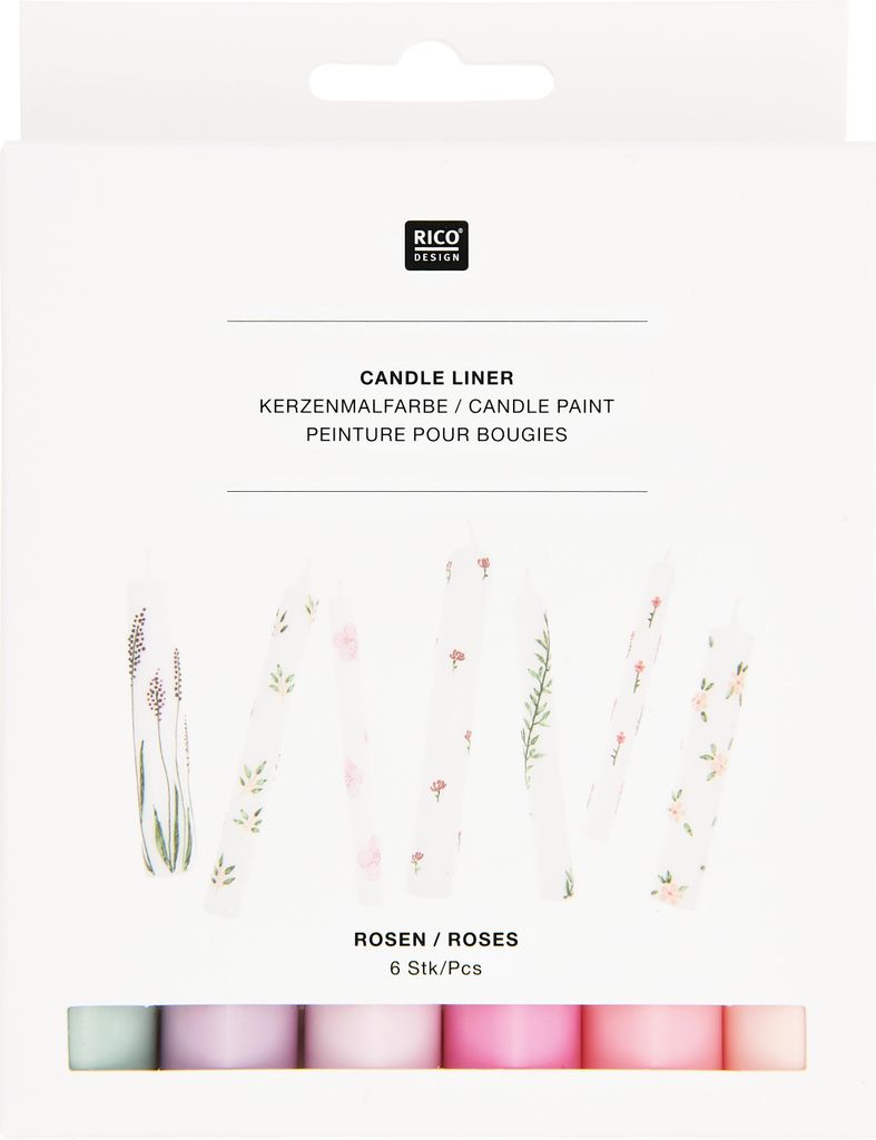 Rico Design Candle Liner Set Roses 6 Stück 30 mL Kerzenmalerei Set Blumenmuster