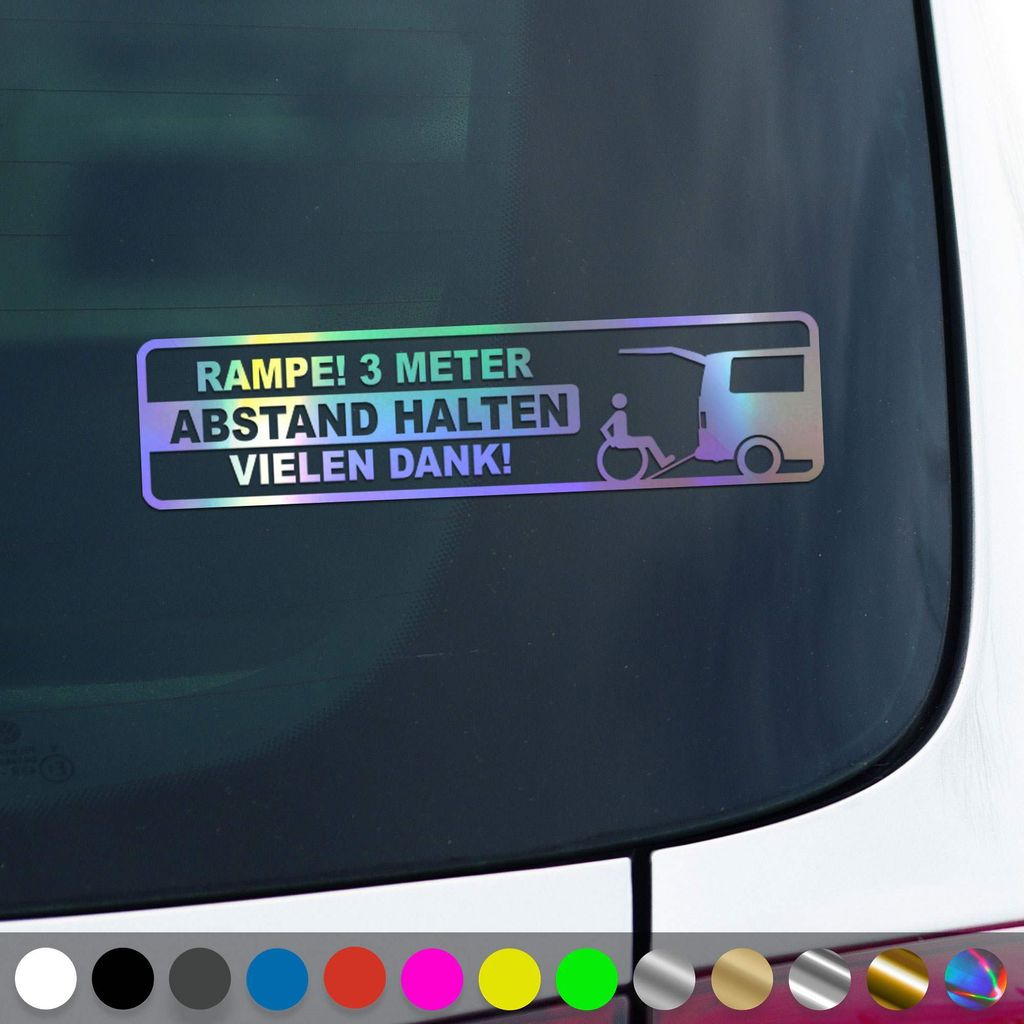 PantherPixel Rampe 3 Meter Aufkleber Abstand Halten Handicap Sticker Auto Geschenkidee Farbe Oilslick-Hologramm