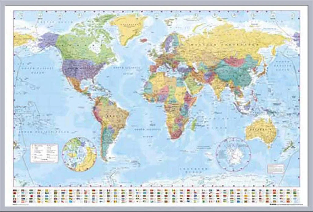 Décoration Bureau : Carte du Monde Politique Encadrée Argent Shinsuke
