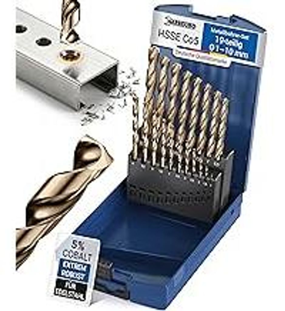 GARSIDUROMetallbohrer Set HSS Cobalt 19tlg. | HSS-Co5 Profi Edelstahlbohrer 1-10mm | Selbstzentrierender Kobalt Spiralbohrer DIN 338 HSS CO Bohrers...