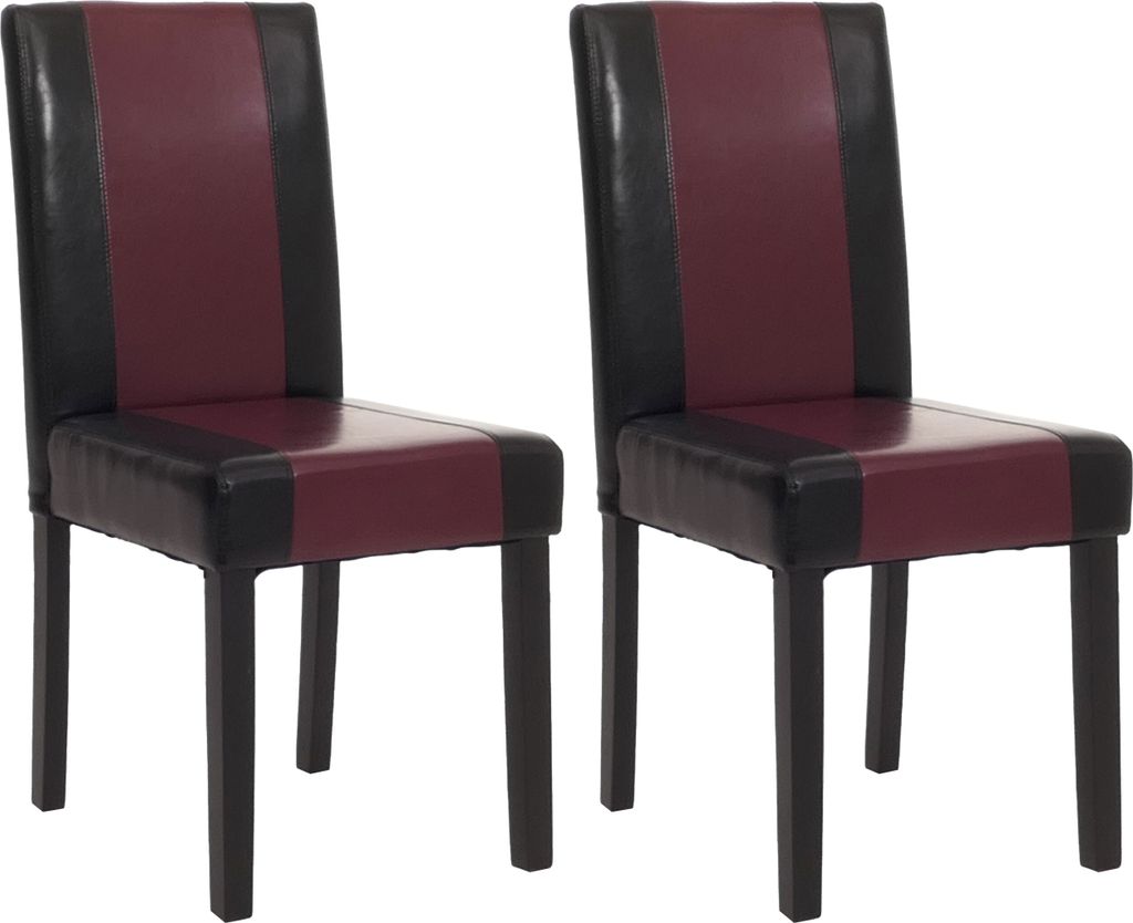 2er-Set Esszimmerstuhl Stuhl Küchenstuhl Littau Kunstleder, schwarz-rot, dunkle Beine