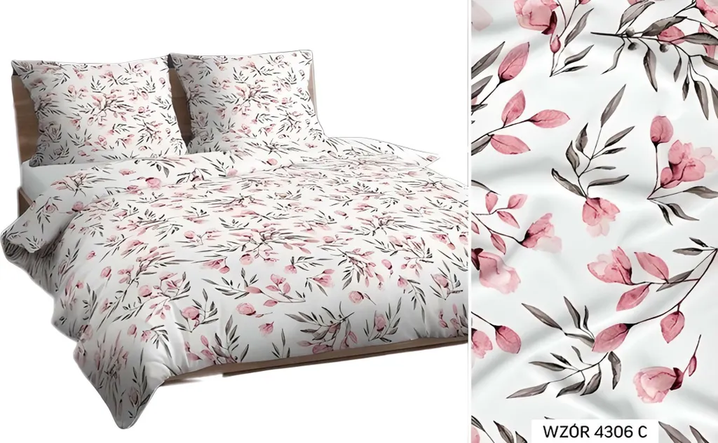 Linge de lit en coton Max 160x200 respirant motif fleurs rose KARO