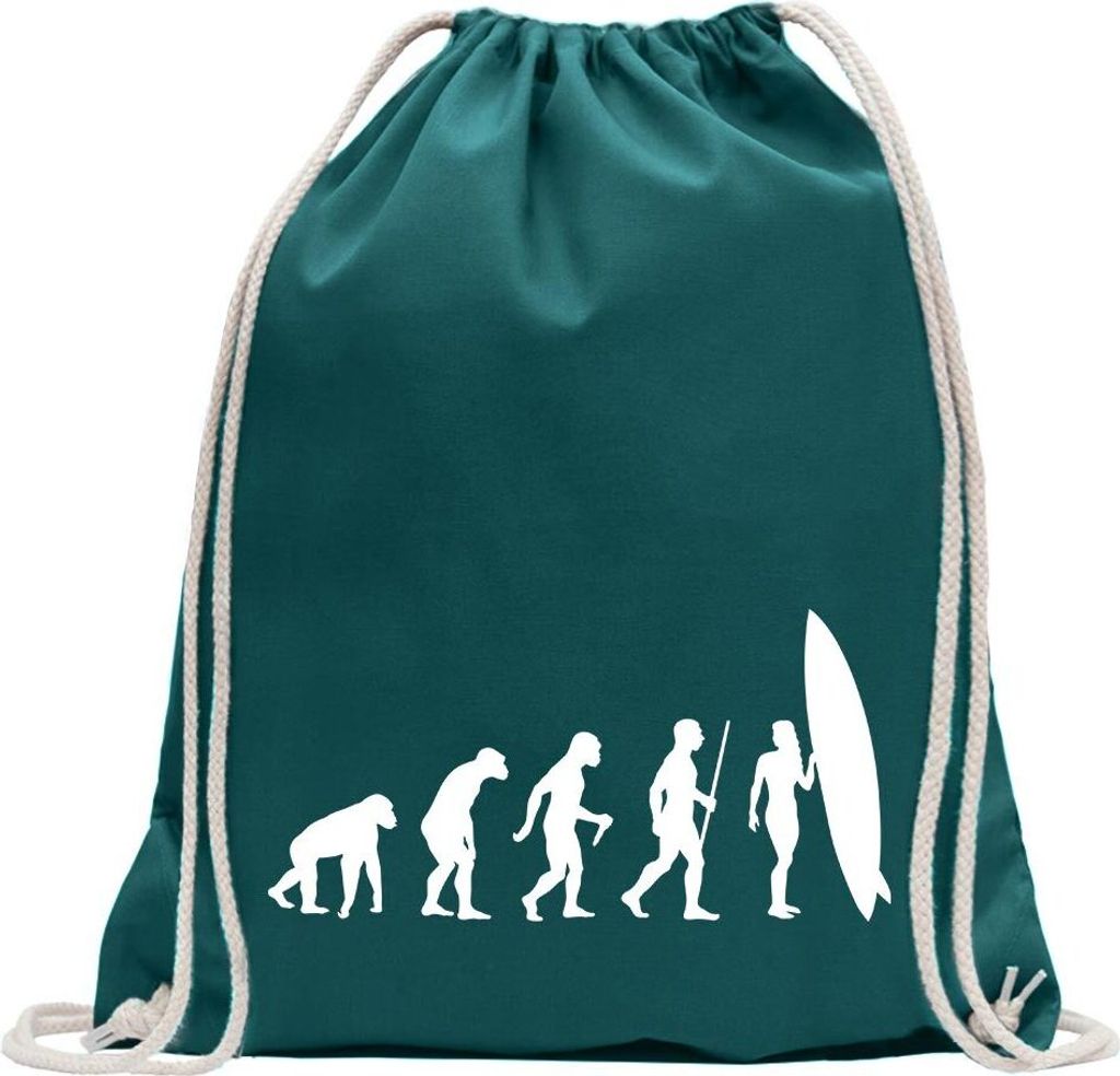 Kiwistar - Turnbeutel - petrol - Surfen Wellen Evolution II - Fun Rucksack Sport Beutel Gymsack Baumwolle mit Ziehgurt