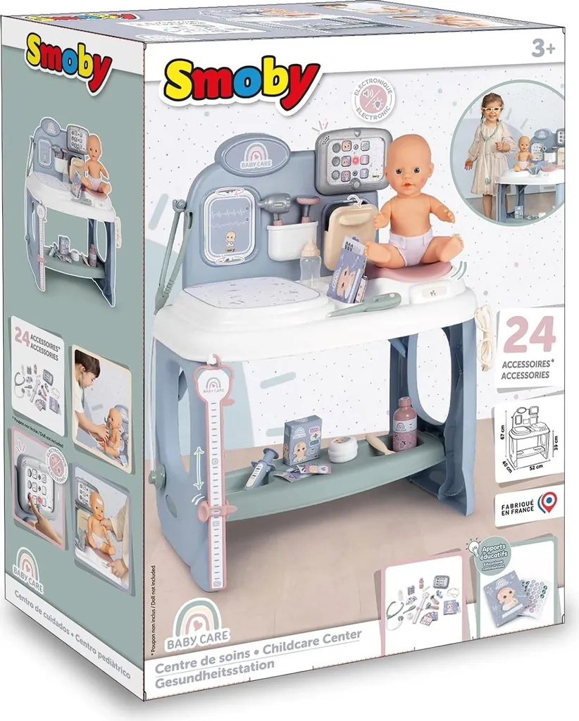 Centre de soin Baby Care Smoby 24 pièces : table à langer et accessoires