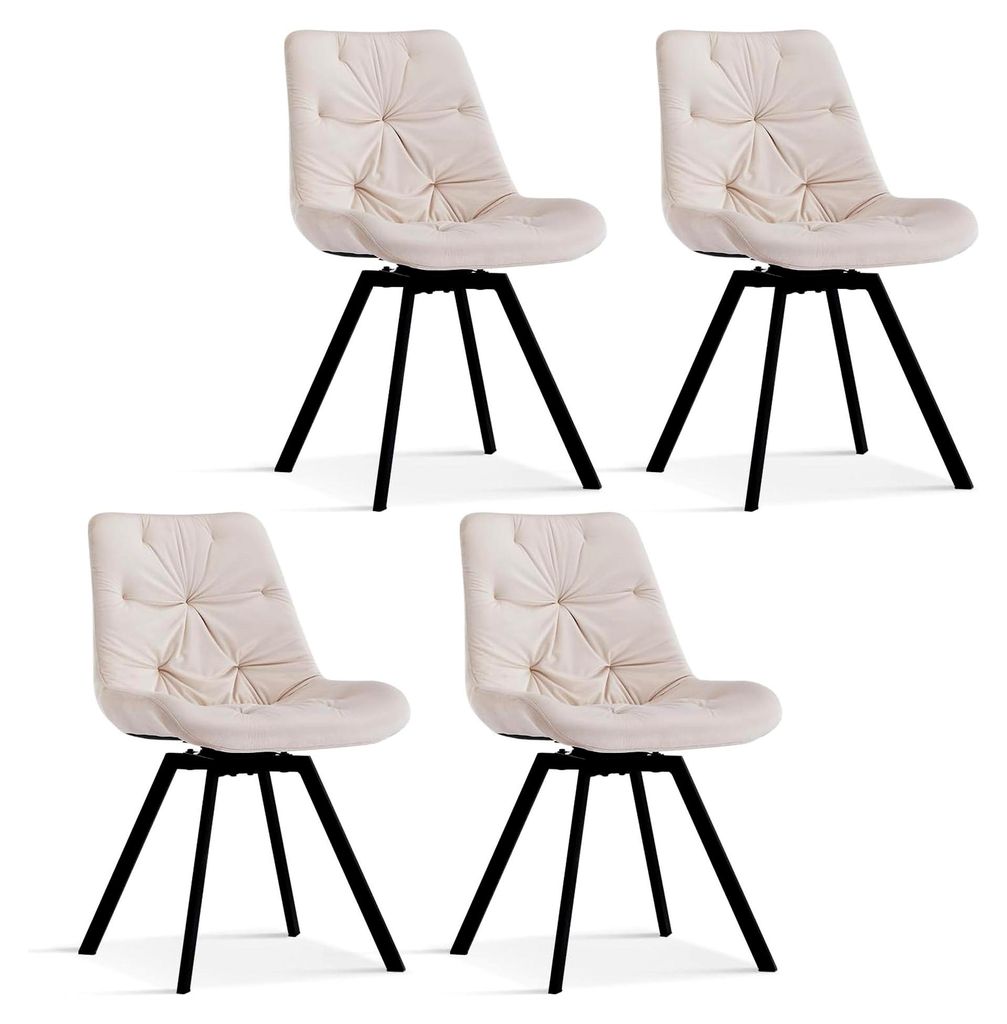 Drehbare Esszimmerstühle 4er-Set, Küchenstuhl mit Samt, Polsterstuhl ohne Armlehnen, Drehstuhl mit Rückenlehne, Metall, Gepolsterter Sitz, für ...