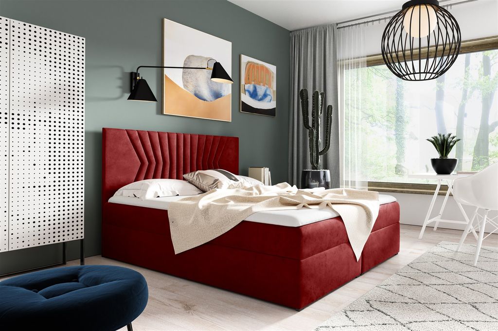 Boxspringbett Schlafzimmerbett 120x200cm LAZARO Nr.2 Rot inkl. Bettkasten