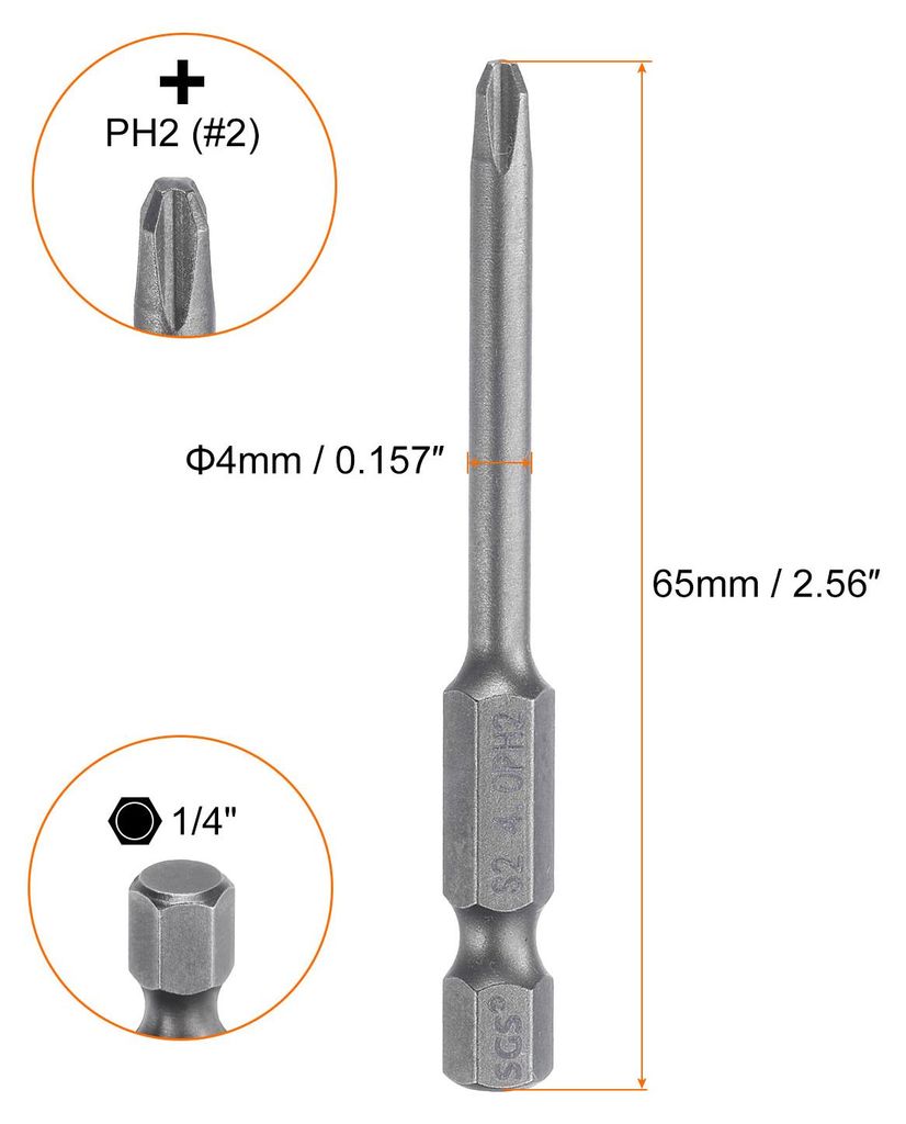 5 Stš¹ck PH2 Phillips Schraubendreher Bit Set mit 1/4" Sechskantschaft, 4mm Stab 65mm Lang Magnetische Kreuzkopf Bitsatz S2 Stahl Bohrer Elektrow...