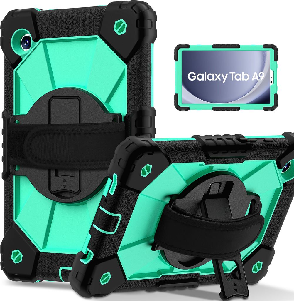 Hülle für Samsung Galaxy Tab A9 2023 8,7 Zoll SM-X110/X115/X117 Tablette Schutzhülle Stoßfeste mit 360 Drehbarer Handschlaufe/Ständer Schwarz ...