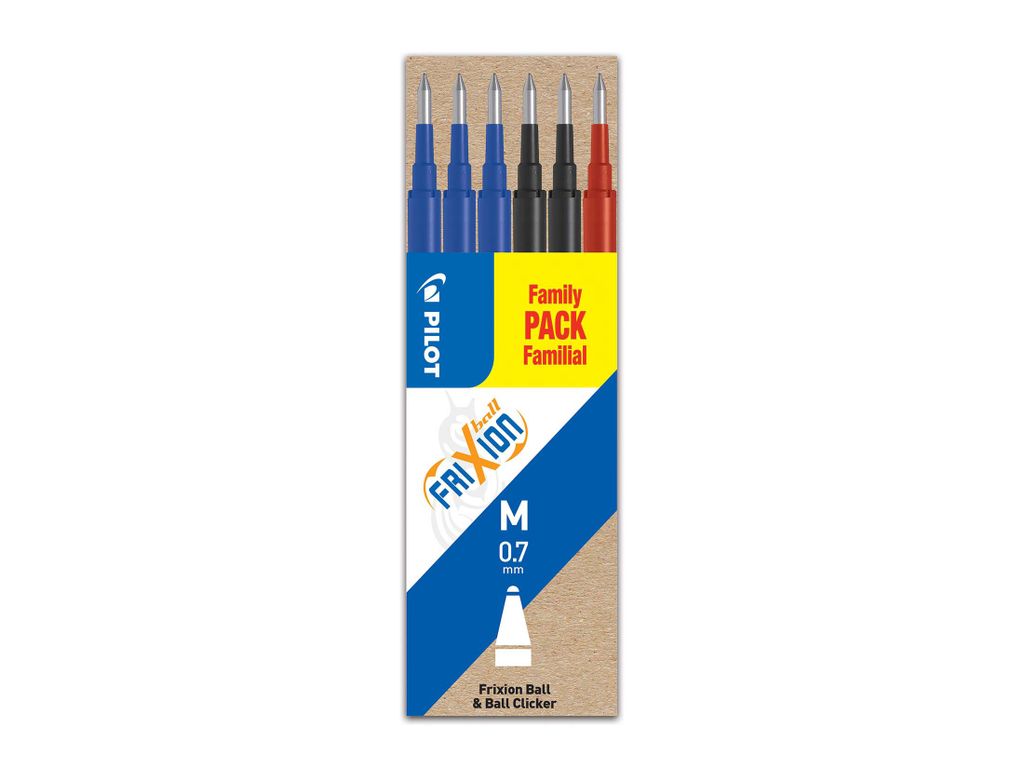 PILOT Ersatzmine FriXion Ball/Clicker 0.7 - 6er Set Tintenrollerminen, Schwarz, Blau, Rot