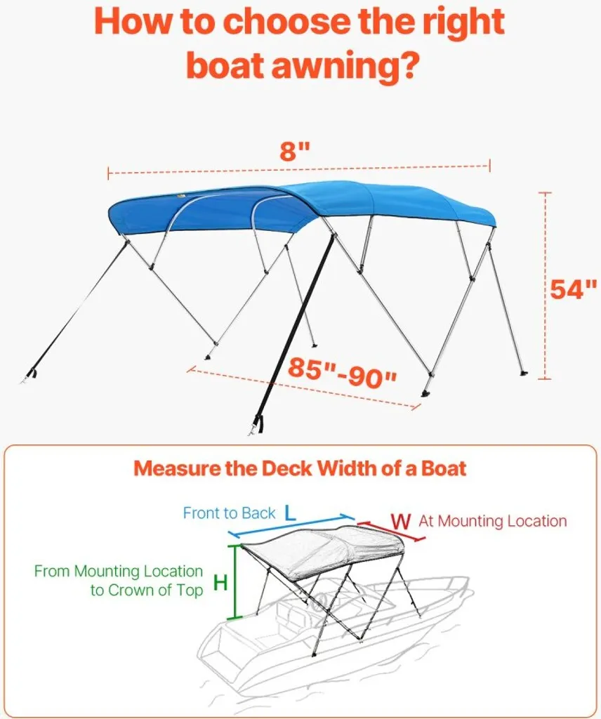 Toit de protection Bimini Top bleu 4 arcs pour bateaux de 216-229cm large