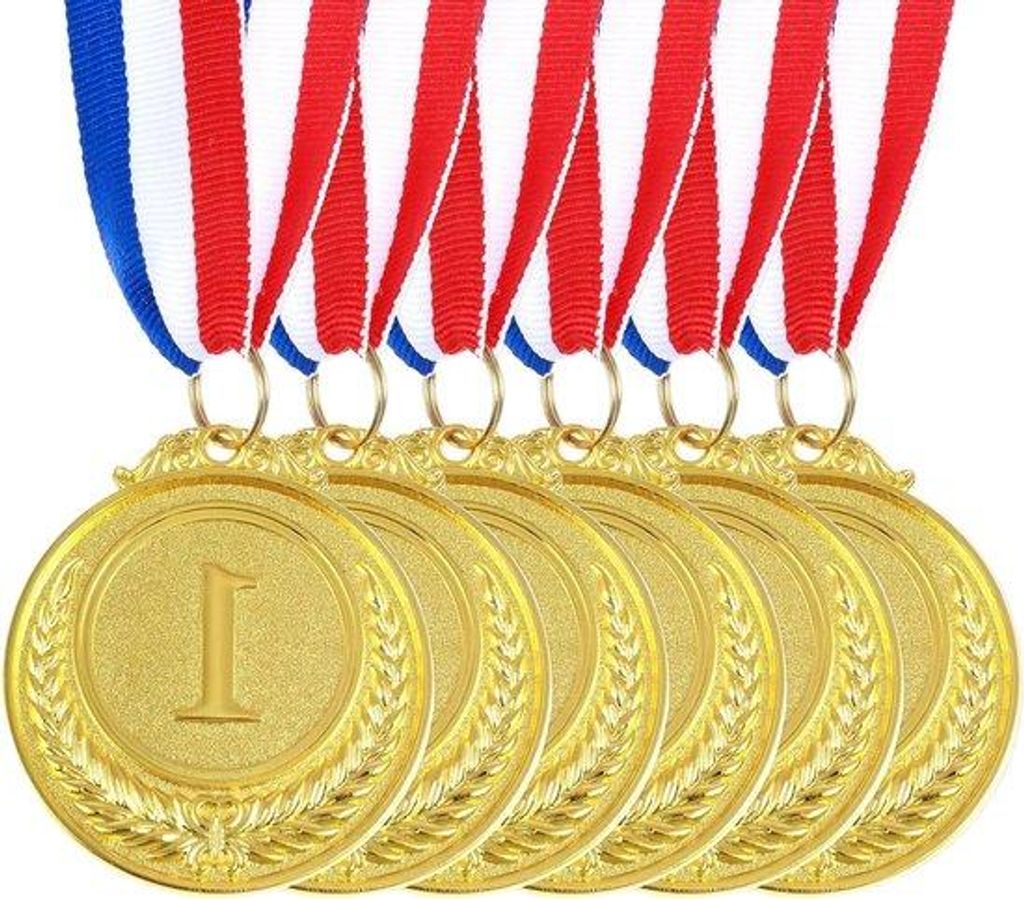 Medaille-Set - Gouden prijzen in rood, wit en blauw - Set van 6