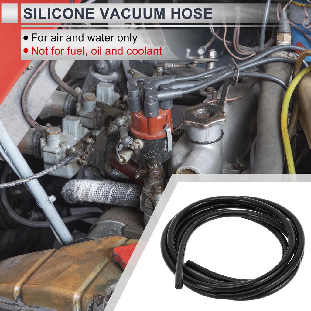 1 Stück Universal-Silikon-Vakuumschlauch Hochtemperatur 6,6FT 1/16" 2mm ID 3mm Dicke Automobil-Vakuumschlauch 130PSI Maximaldruck Schwarzes Silikon