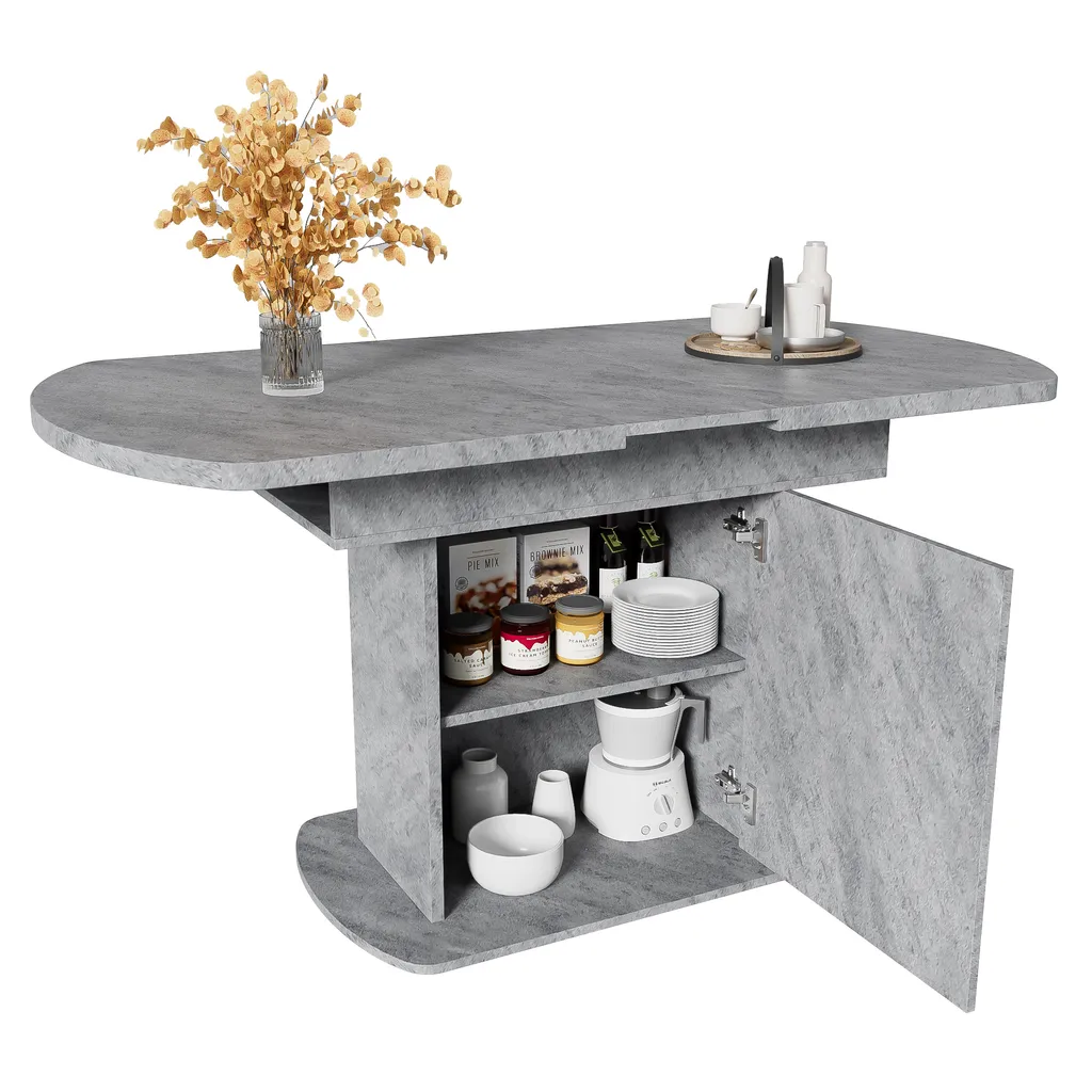 Table Ovale Extensible Grise Anti-encombrement avec Rangement Pratique - 11