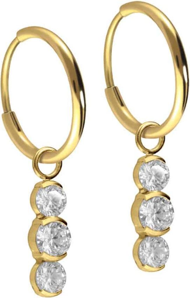 Titan Ohrclicker Creolen 3 EINGEFASSTE KRISTALLE Gold Innendurchmesser: 12mm + Designstärke: 1,2mm + Designgröße: 4 x 15,5mm