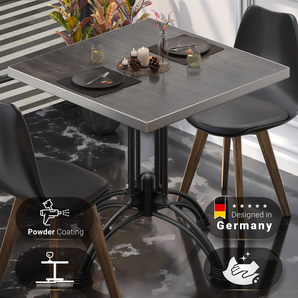 BMLG | Bistro Tisch | 70 x 70 x 75 cm | Quadratisch | Edelstahl Rand | Wenge / Schwarz | Bistrotisch Gastro Tisch