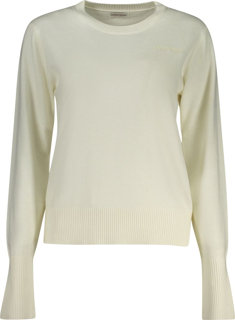 Eleganter Damenpullover Weiß mit Rundhalsausschnitt und Stickerei