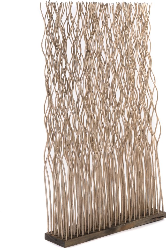 A screen divider made of interwoven branches.