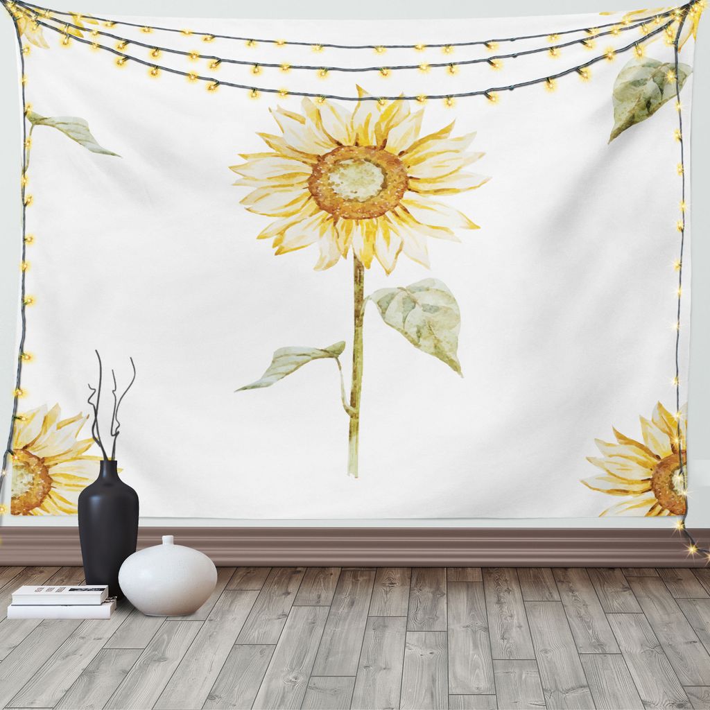 ABAKUHAUS Sonnenblume Wandteppich, minimalistische Kunstwerk, Wohnzimmer Schlafzimmer Wandtuch Seidiges Satin Wandteppich, 150 x 100 cm, Gelb Grün