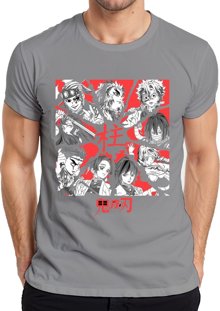 Demon Slayer Kimetsu no Yaiba Hashira Anime Geschenk Vintage Herren T-Shirt, Grau, M