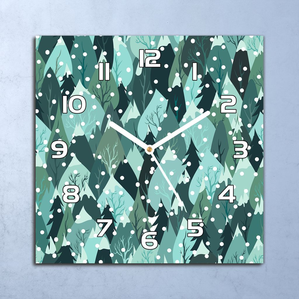 Deko Glasuhr Wanduhr 30x30 Winterwald Berge Quarz Küchenuhr Bürouhr