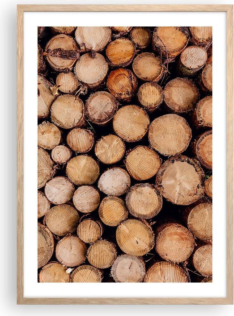 Gerahmtes Poster - Rahmen in heller Eiche - Holz Baumstämme Stämme - 50x70 cm - Wand Bild - Wanddeko - Wandbilder - Kunstposter - Wandposter - Bi...