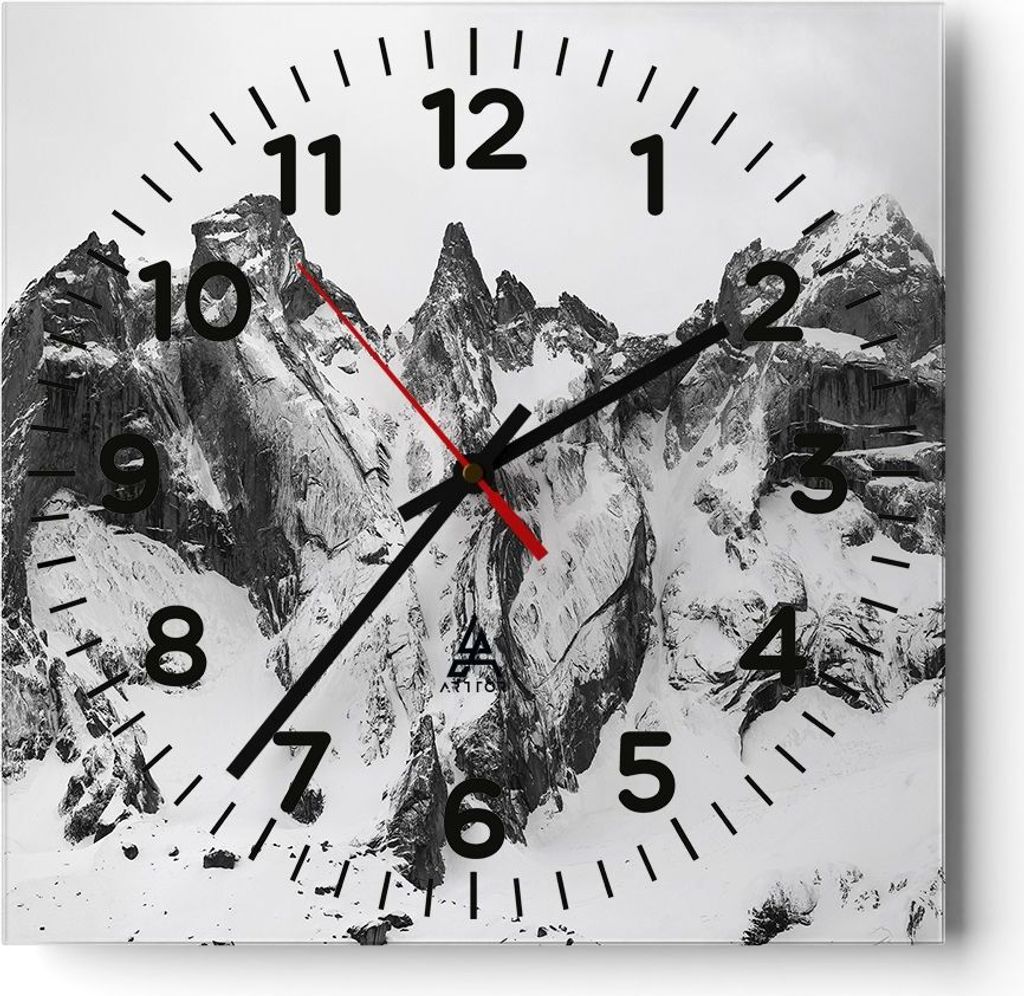 Wanduhr - Quadrat - Glasuhr - Alpen Schnee Monochrom - 40x40cm - Schleichendes Uhrwerk - Lautlos - zum Aufhängen bereit - Dekoration Modern - Wand...