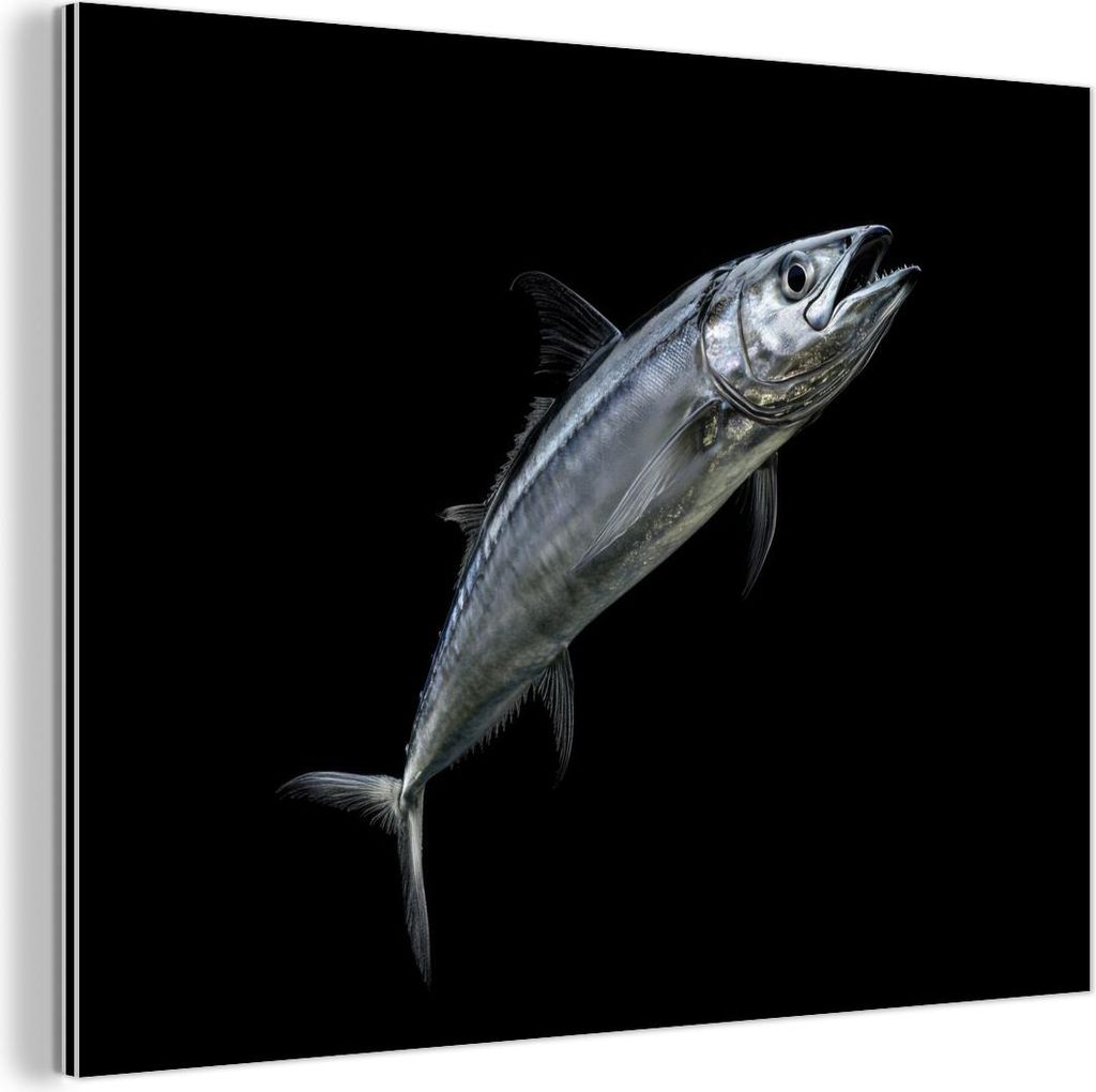MuchoWow Wanddekoration Metall Metallbild Wandkunst 80x60 cm Makrele - Fisch - Schwarz MuchoWow Aluminium Gemälde - Alubild