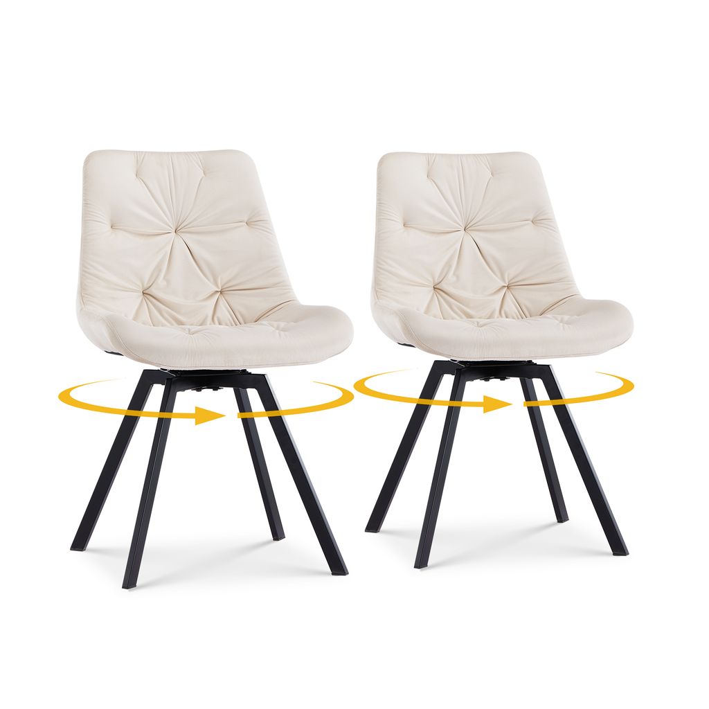 CLIPOP Esszimmerstühle,drehbar 2er-Set, Samt Drehstuhl ohne Armlehnen,Beige