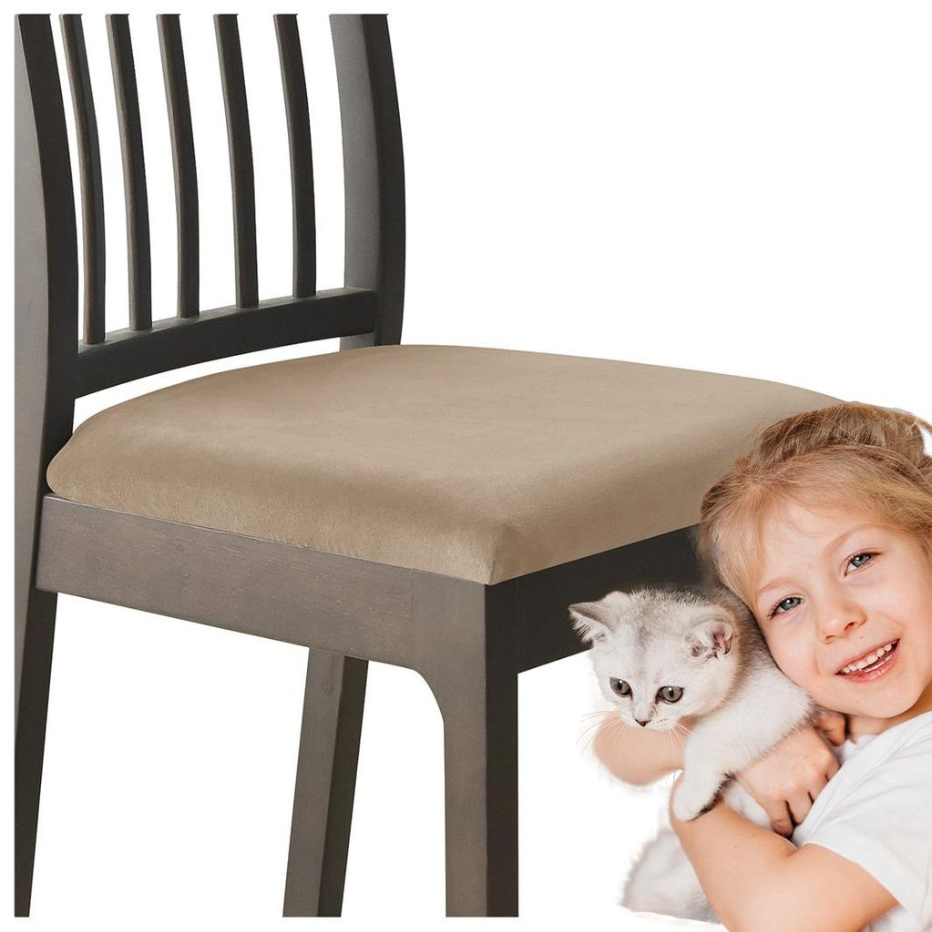 Velours-Sitzbezug für Stuhl in Cappuccino (Dunkelbeige) – Produktbild 