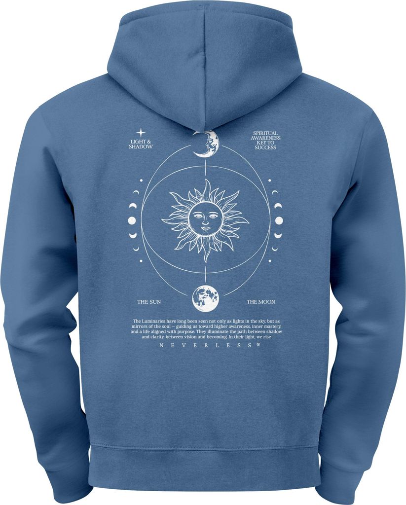 Herren Hoodie Backprint Sun & Moon | Kapuzensweatshirt mit Sonne Mond Design Spiritual Streetwear Style Neverless