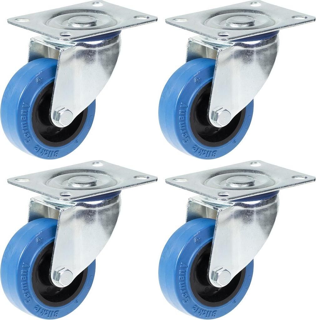 80mm 3" Lenkrollen aus blauem Gummi mit einer Tragfähigkeit von 560kg, 4er Set