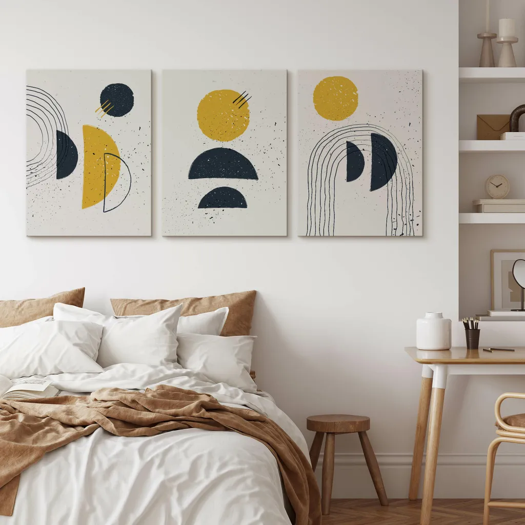 Décoration Murale Triptyque Abstraction Boho : Set de Toiles 30x40 cm - 8